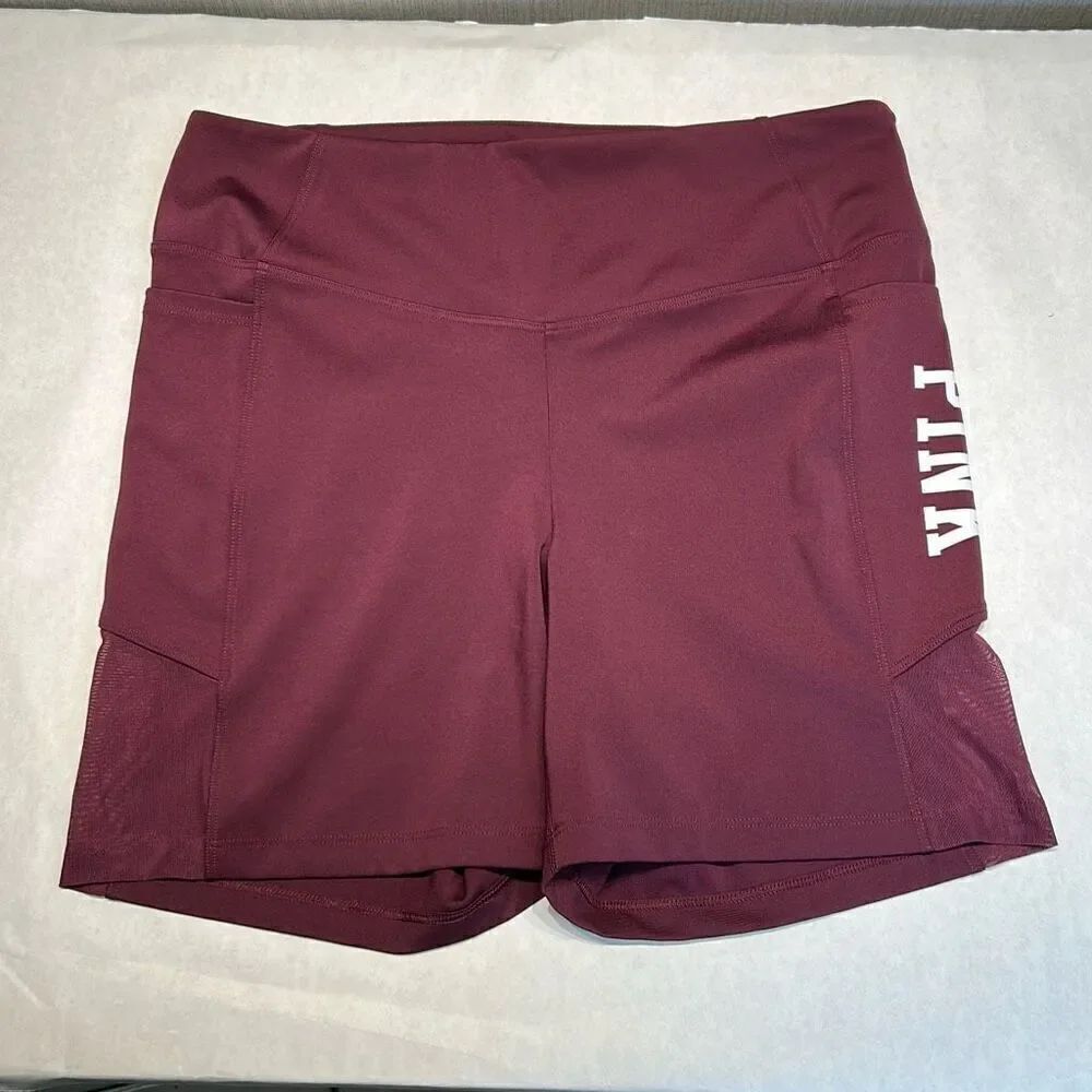VS PINK Athletic Shorts Sz XL Burgundy Maroon Side Pockets Mesh Panel